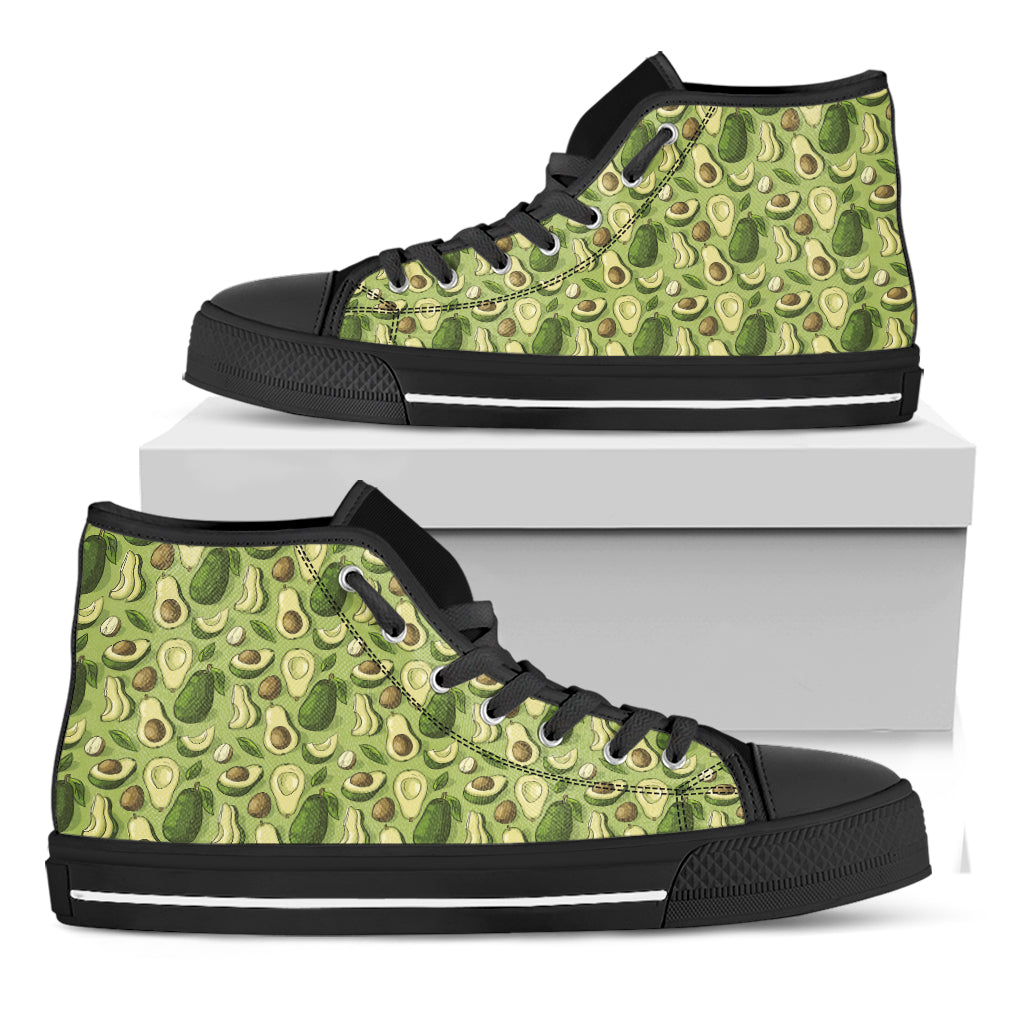 Cartoon Avocado Pattern Print Black High Top Shoes