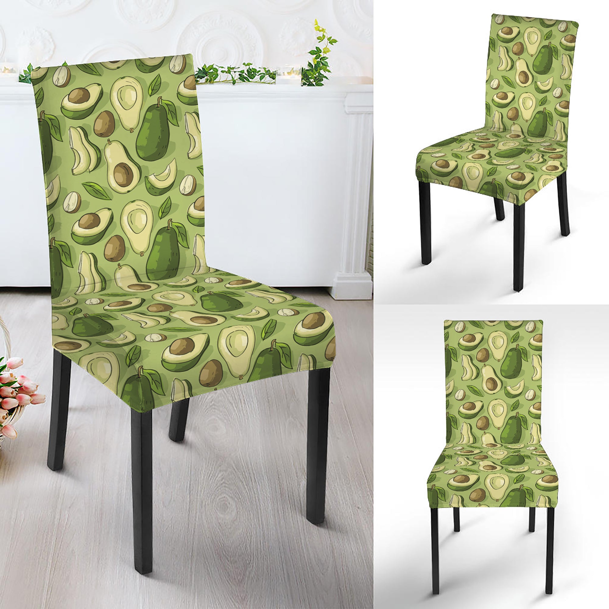 Cartoon Avocado Pattern Print Dining Chair Slipcover