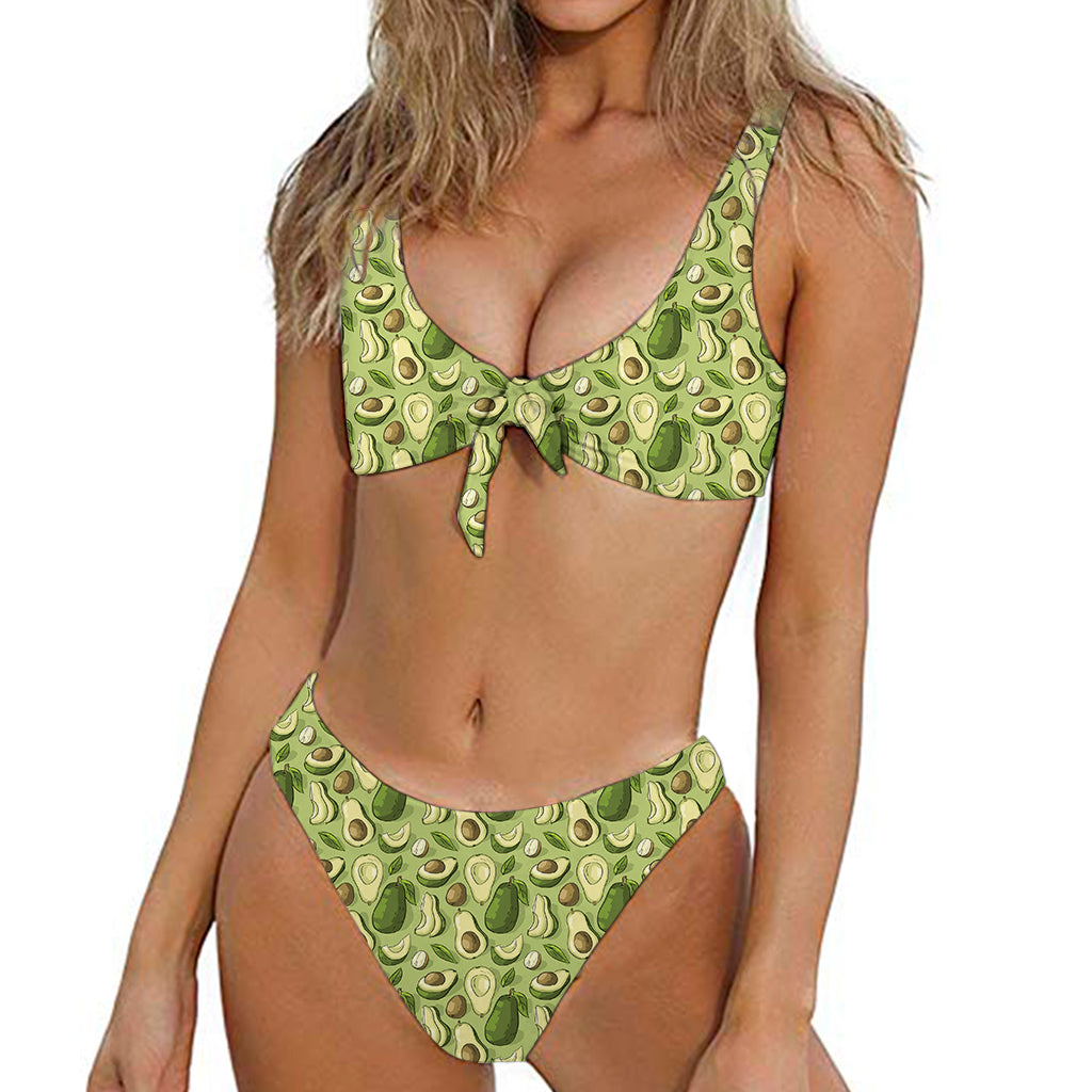 Cartoon Avocado Pattern Print Front Bow Tie Bikini