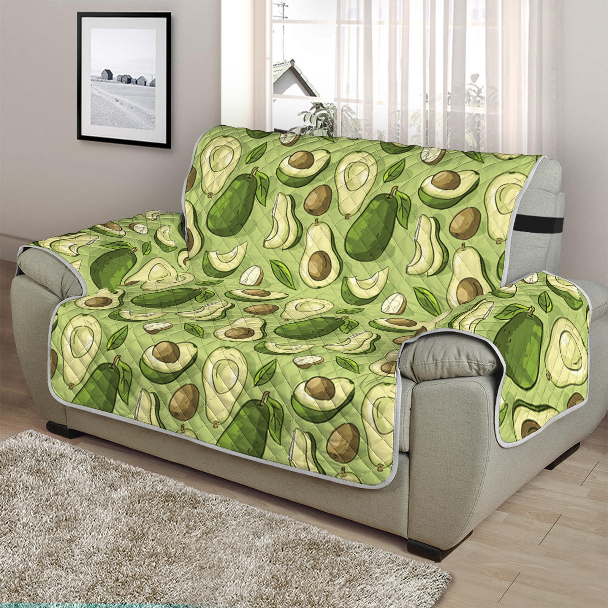 Cartoon Avocado Pattern Print Half Sofa Protector