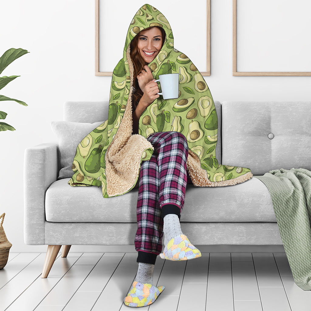 Cartoon Avocado Pattern Print Hooded Blanket