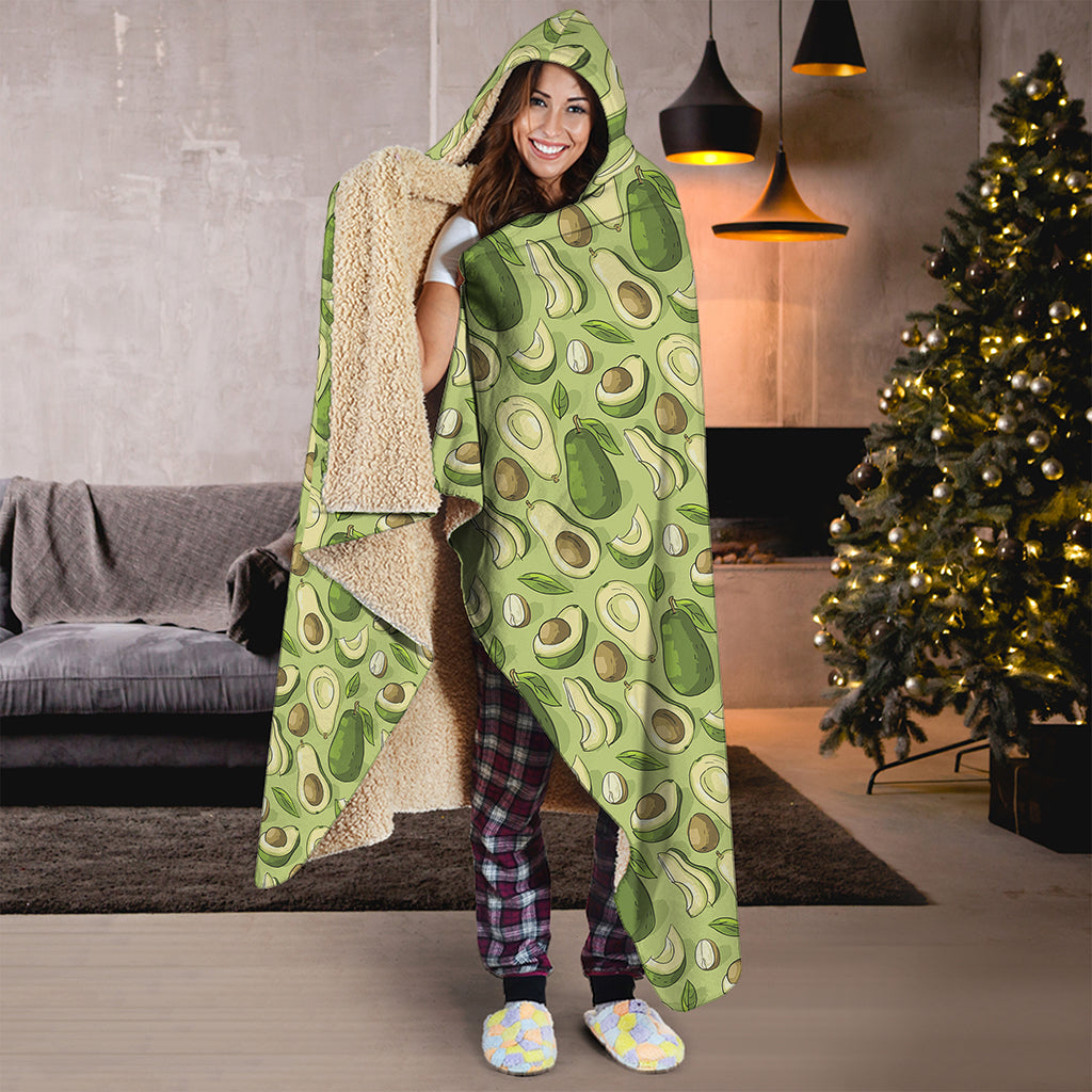 Cartoon Avocado Pattern Print Hooded Blanket