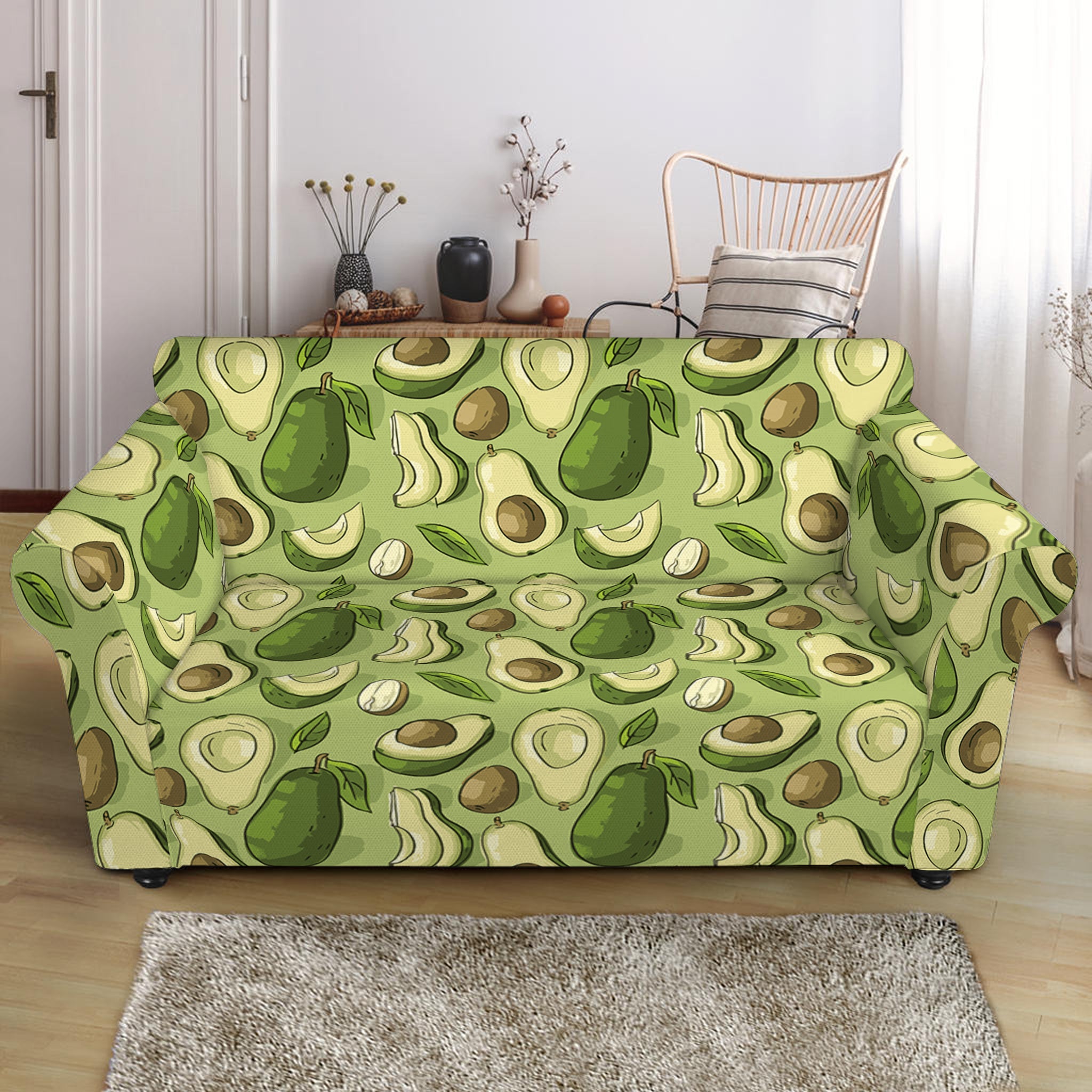 Cartoon Avocado Pattern Print Loveseat Slipcover