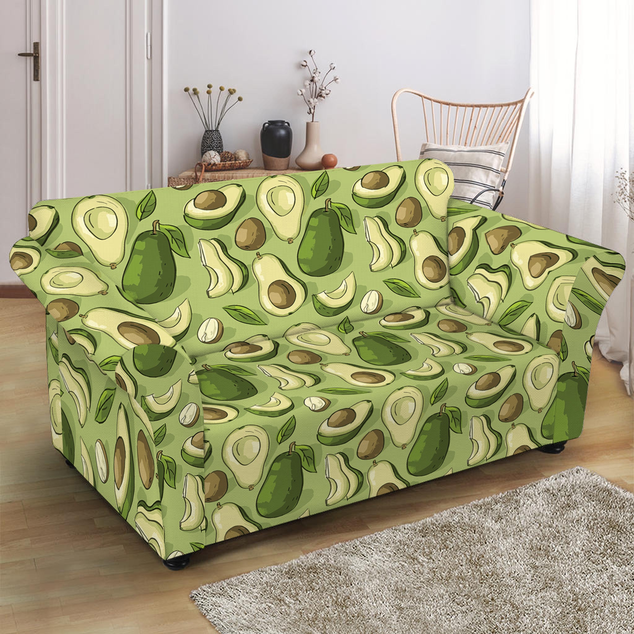 Cartoon Avocado Pattern Print Loveseat Slipcover