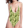 Cartoon Avocado Pattern Print One Piece High Cut Swimsuit