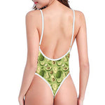 Cartoon Avocado Pattern Print One Piece High Cut Swimsuit