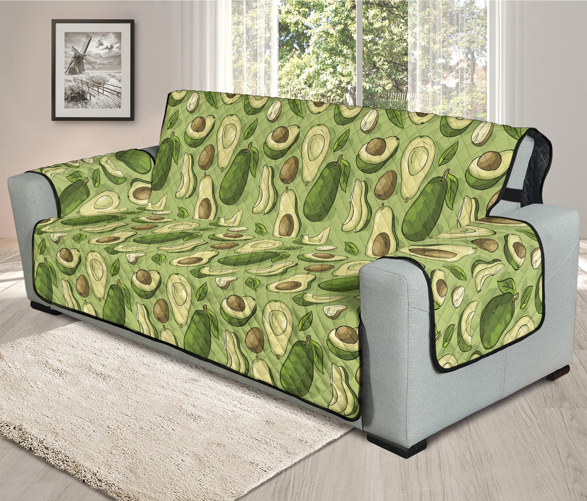 Cartoon Avocado Pattern Print Oversized Sofa Protector