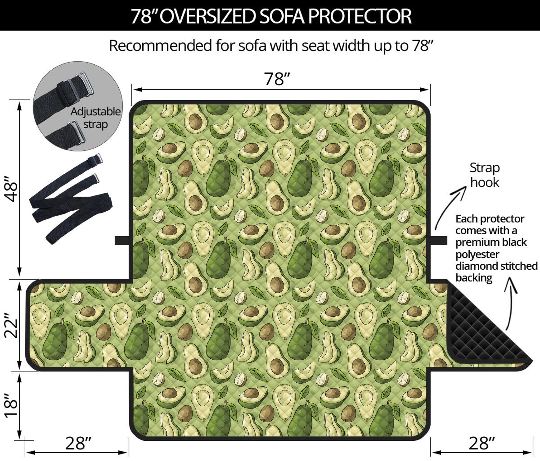 Cartoon Avocado Pattern Print Oversized Sofa Protector