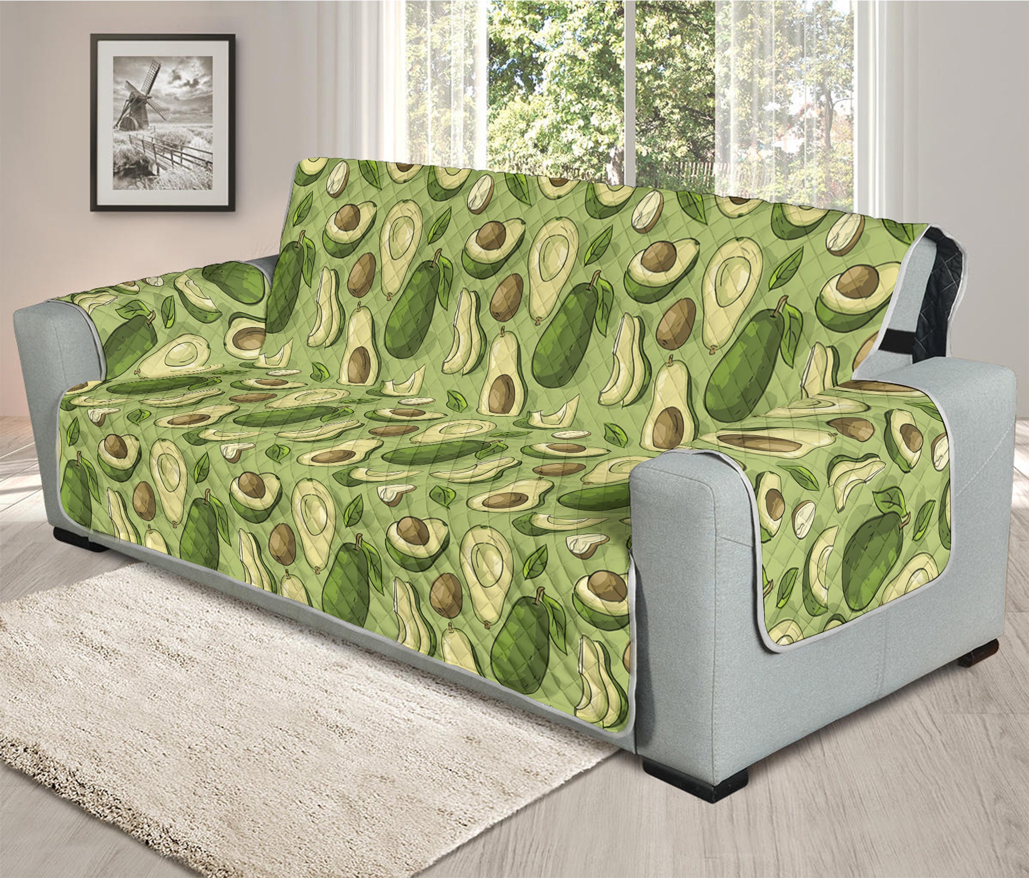 Cartoon Avocado Pattern Print Oversized Sofa Protector