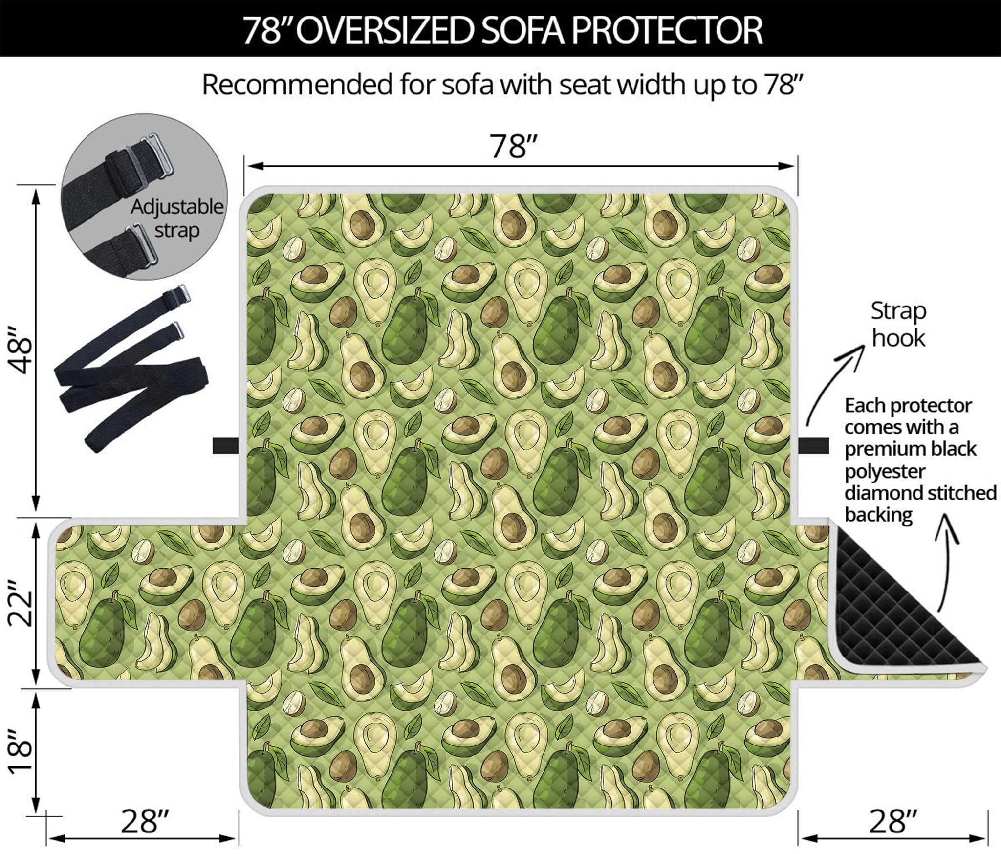 Cartoon Avocado Pattern Print Oversized Sofa Protector