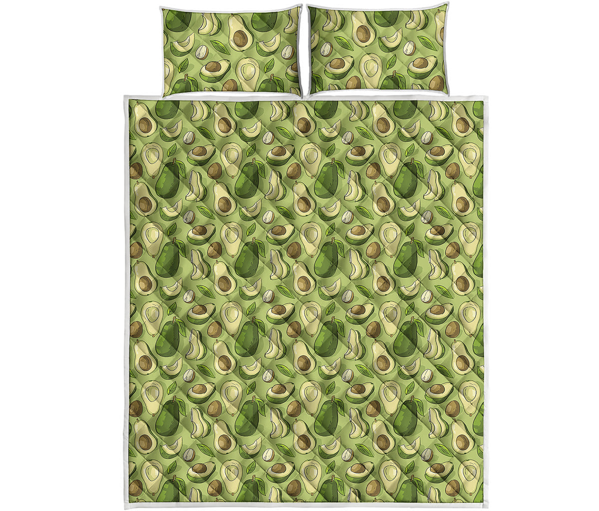 Cartoon Avocado Pattern Print Quilt Bed Set