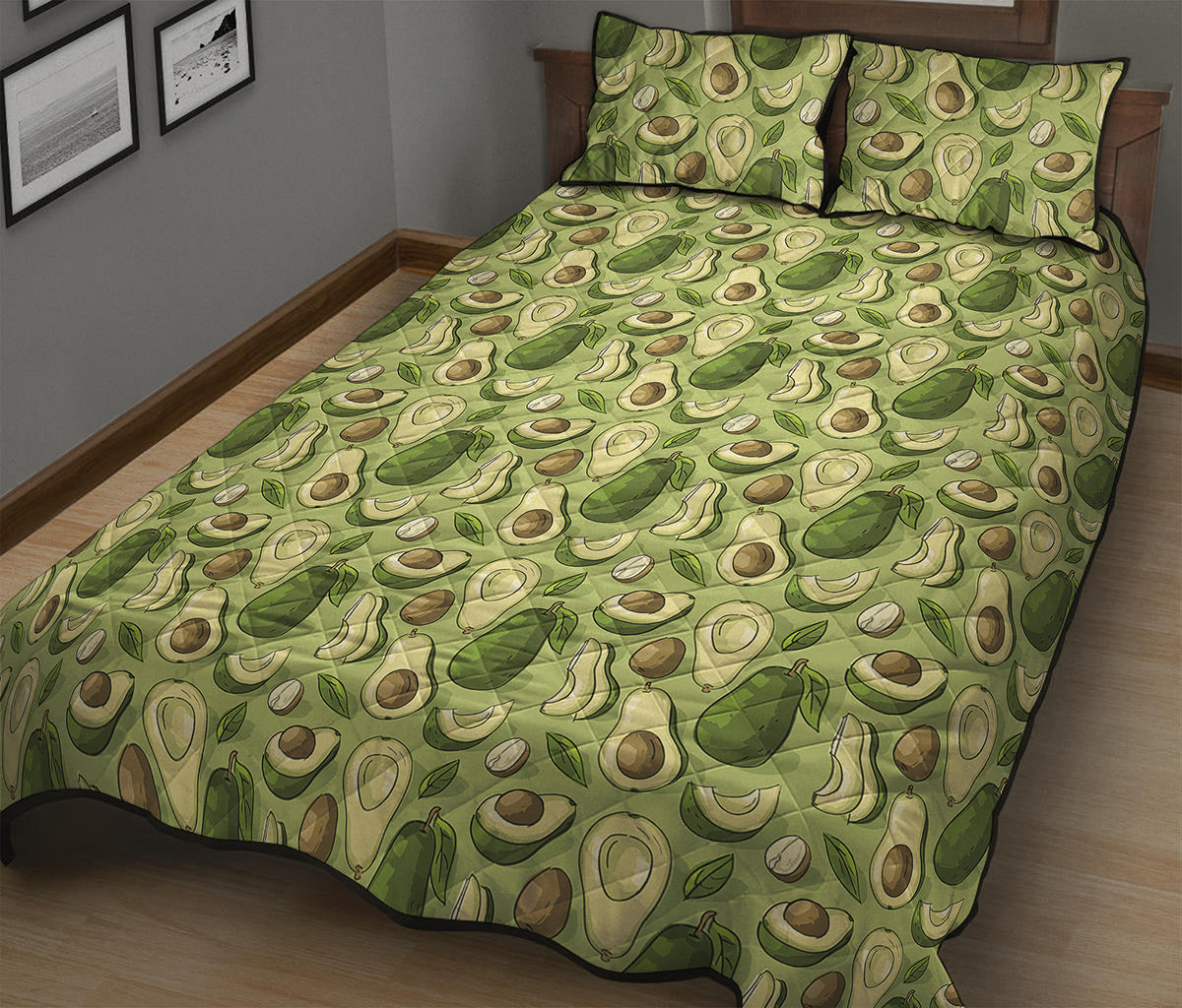 Cartoon Avocado Pattern Print Quilt Bed Set