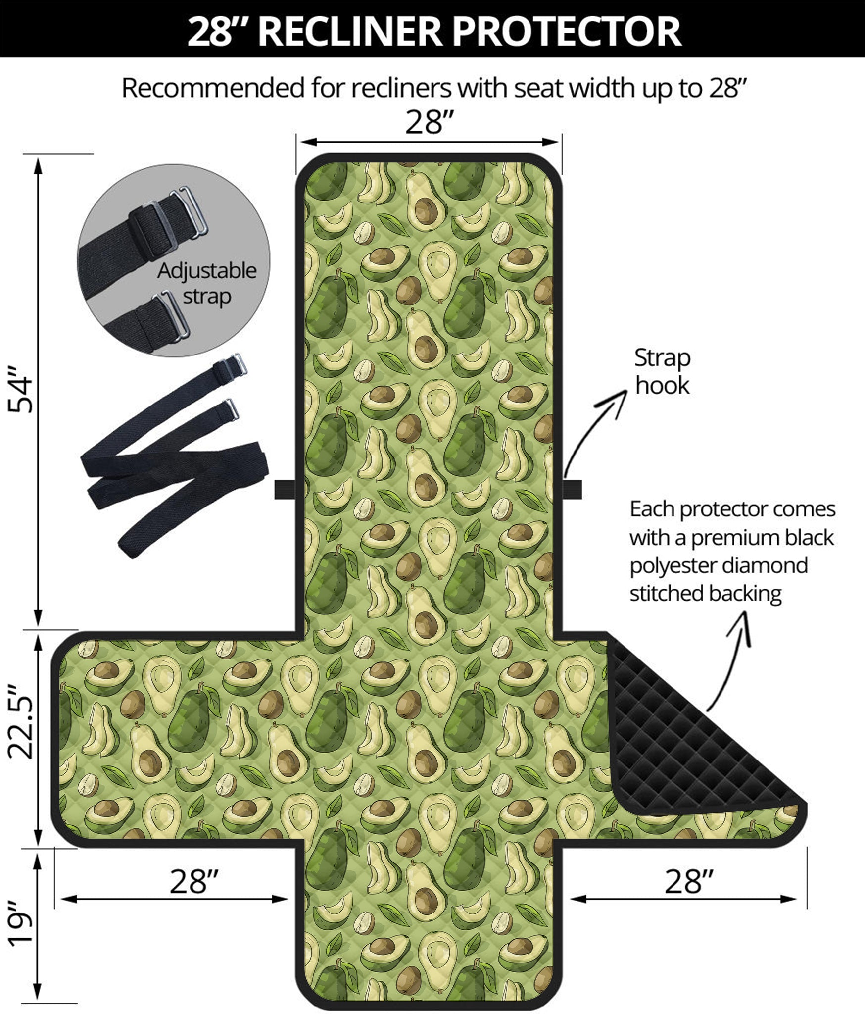 Cartoon Avocado Pattern Print Recliner Protector