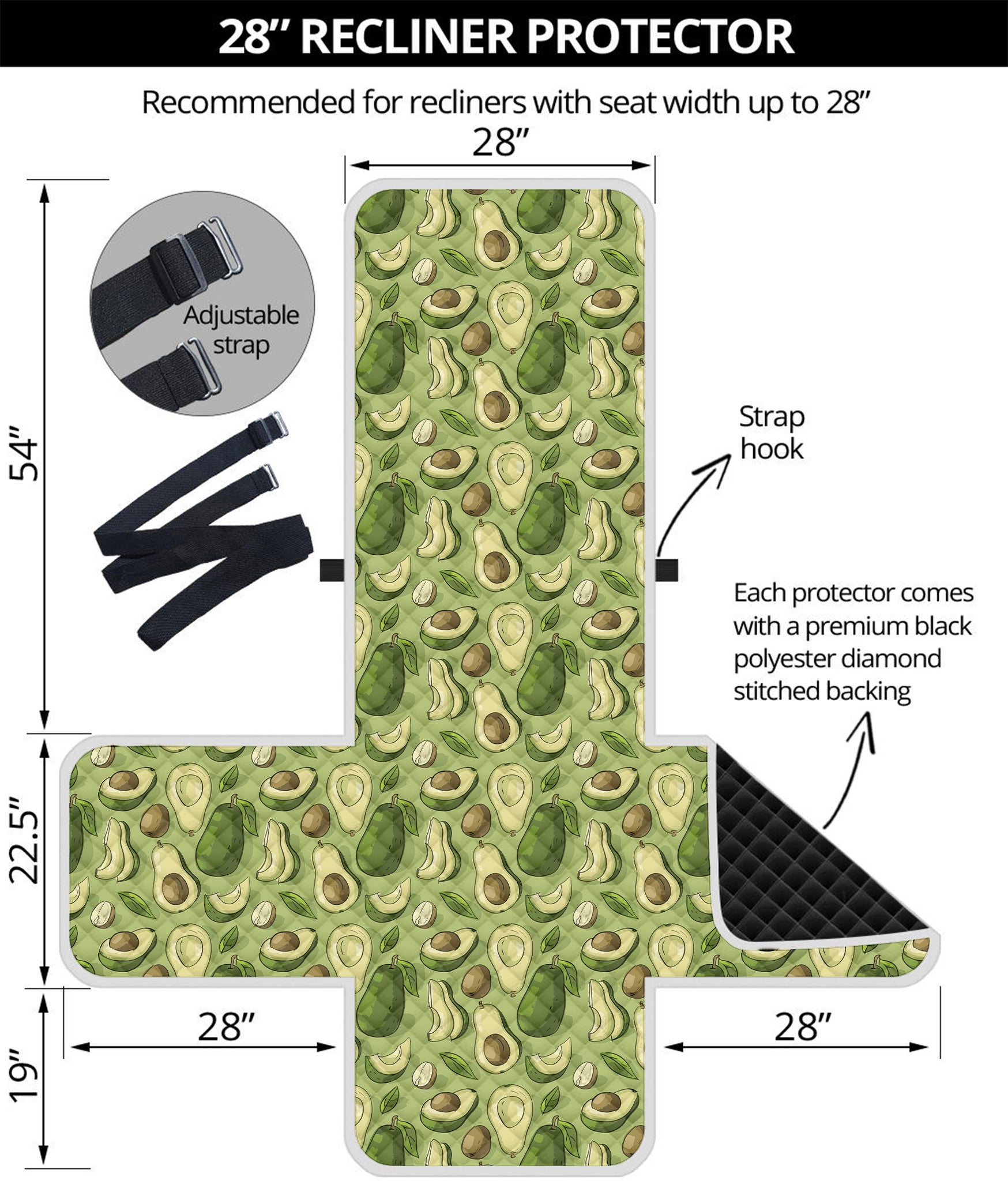 Cartoon Avocado Pattern Print Recliner Protector