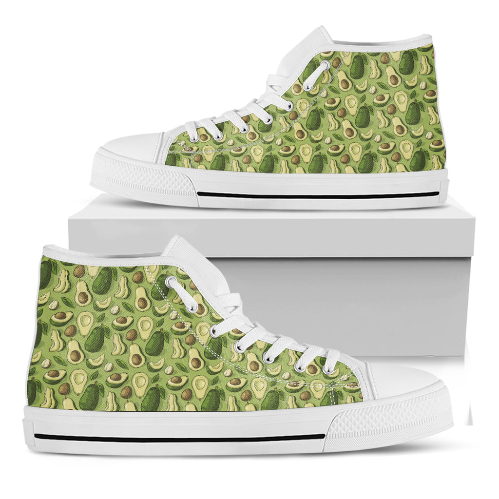 Cartoon Avocado Pattern Print White High Top Shoes