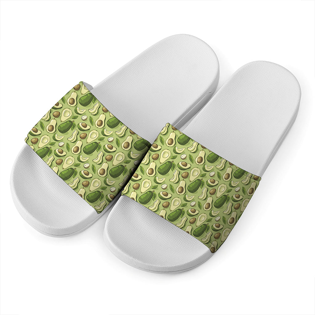 Cartoon Avocado Pattern Print White Slide Sandals