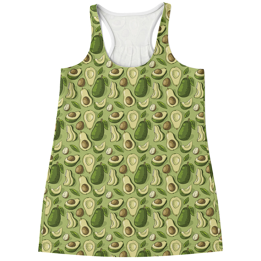 Cartoon Avocado Pattern Print Women's Racerback Tank Top