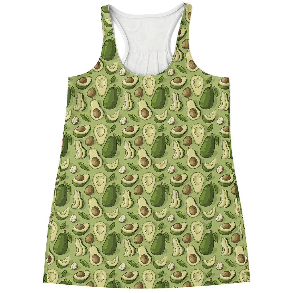 Cartoon Avocado Pattern Print Women's Racerback Tank Top