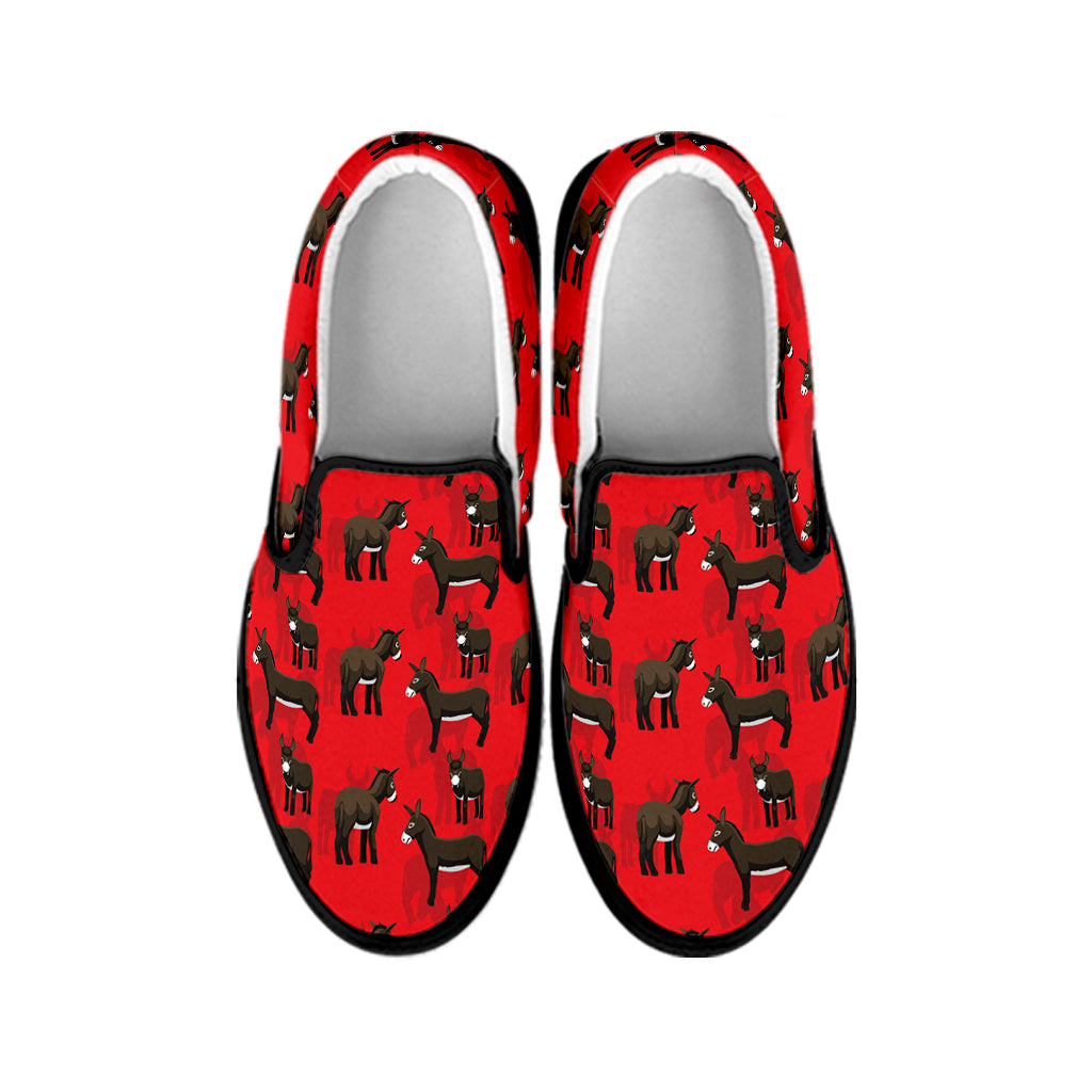 Cartoon Balearic Donkey Pattern Print Black Slip On Shoes