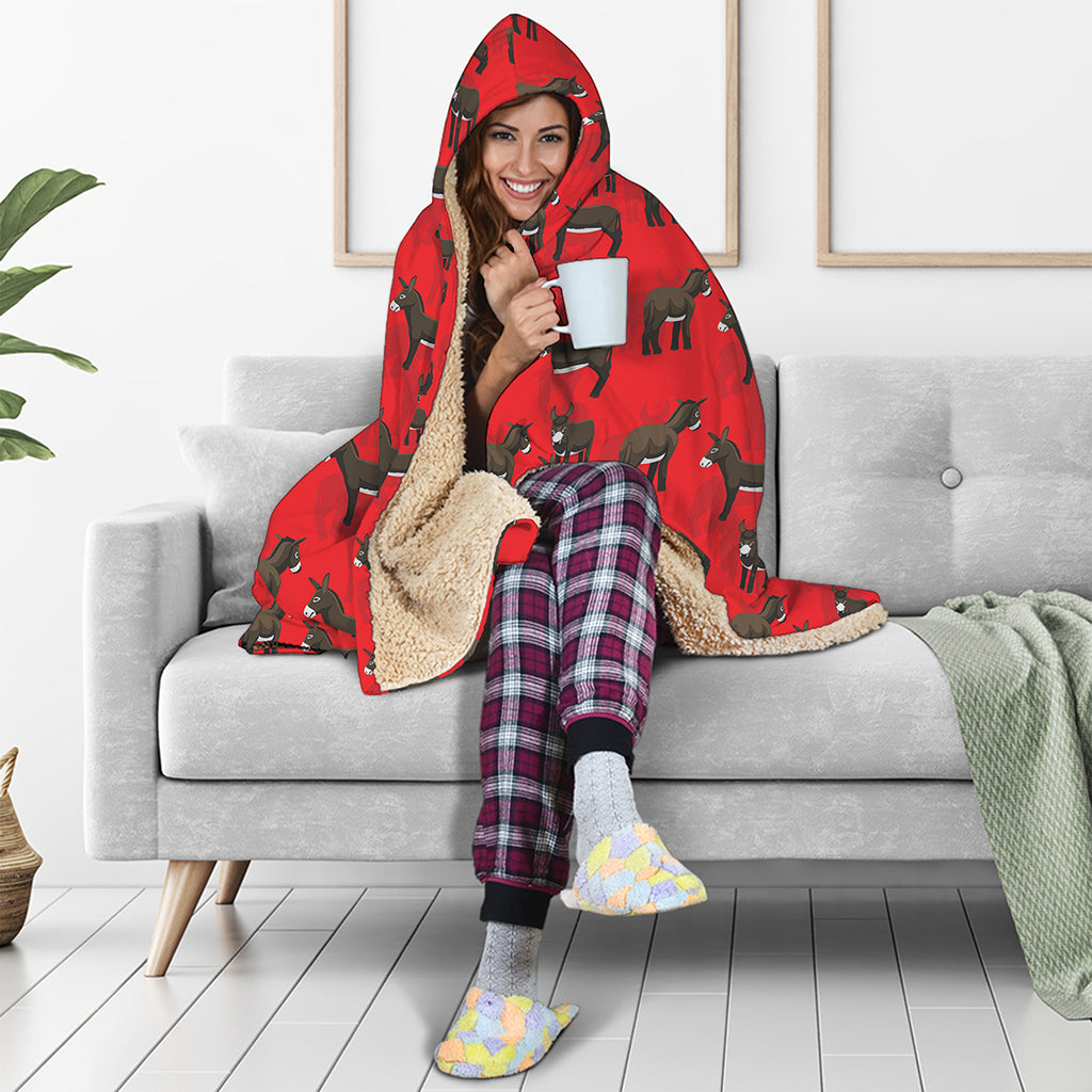 Cartoon Balearic Donkey Pattern Print Hooded Blanket