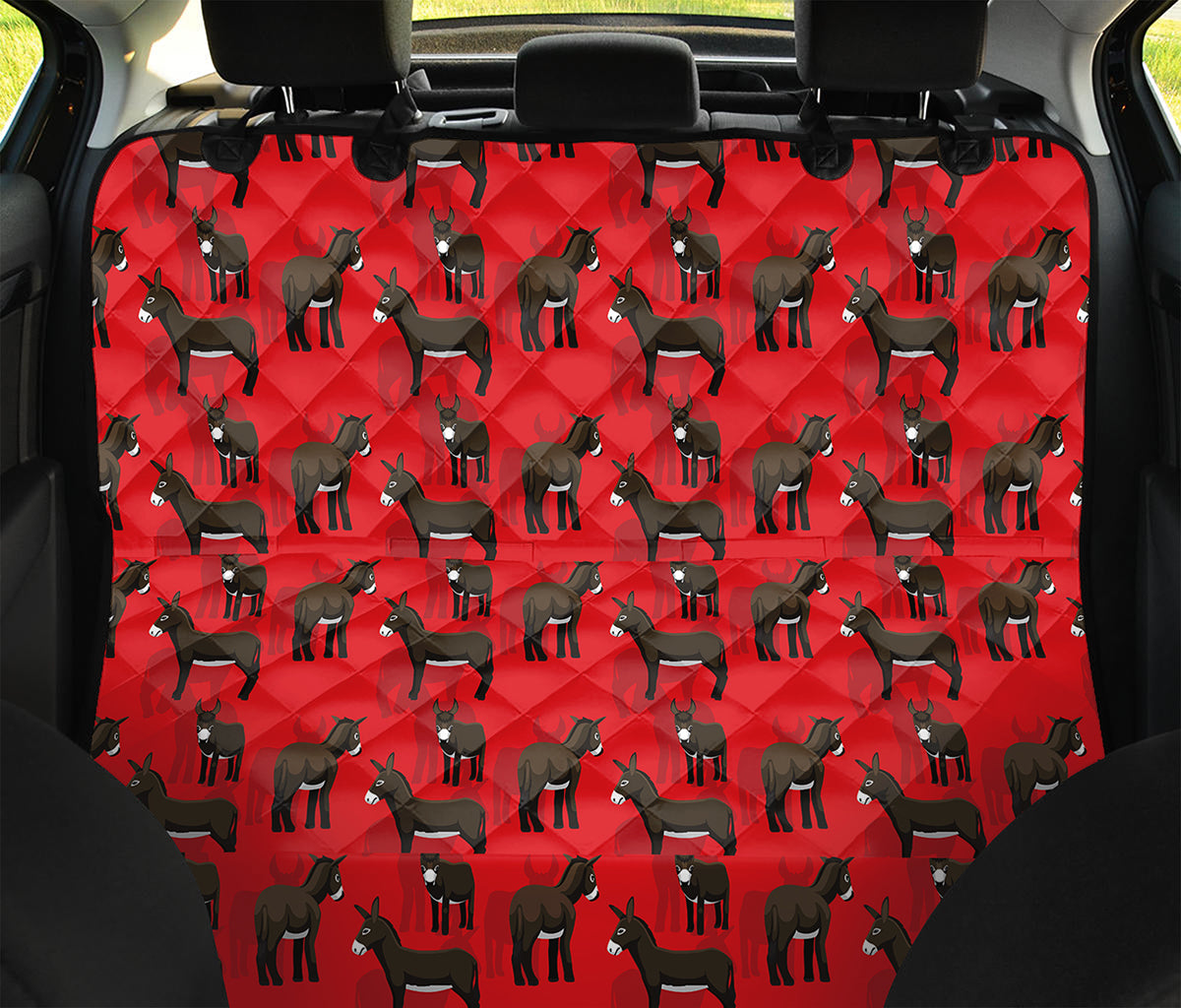 Cartoon Balearic Donkey Pattern Print Pet Car Back Seat Cover