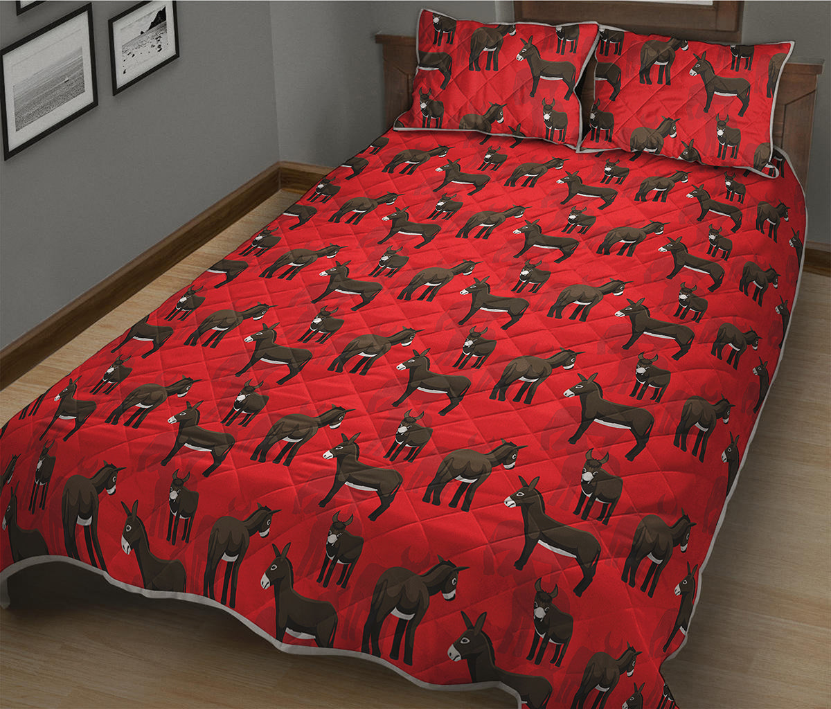Cartoon Balearic Donkey Pattern Print Quilt Bed Set