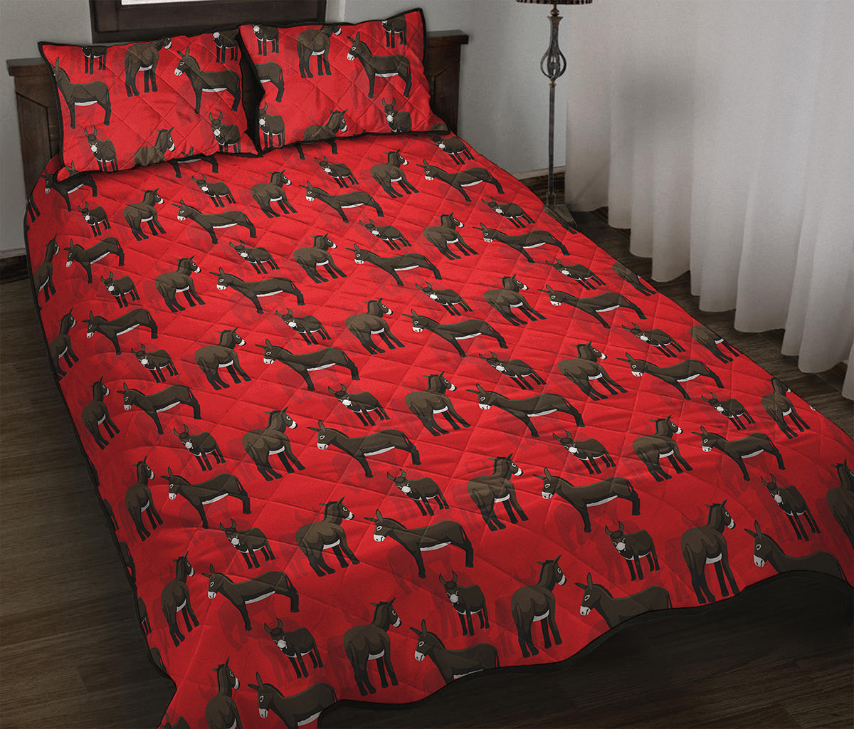 Cartoon Balearic Donkey Pattern Print Quilt Bed Set