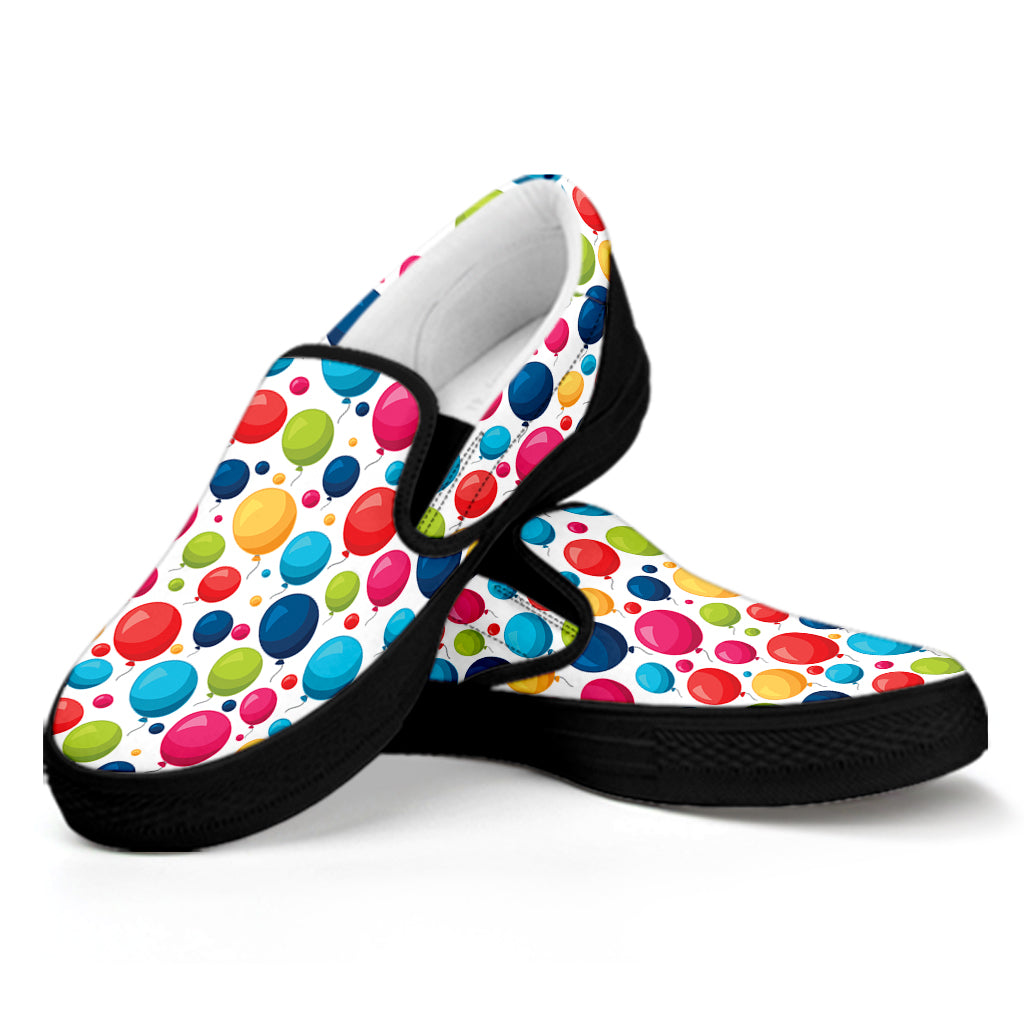 Cartoon Balloon Pattern Print Black Slip On Shoes