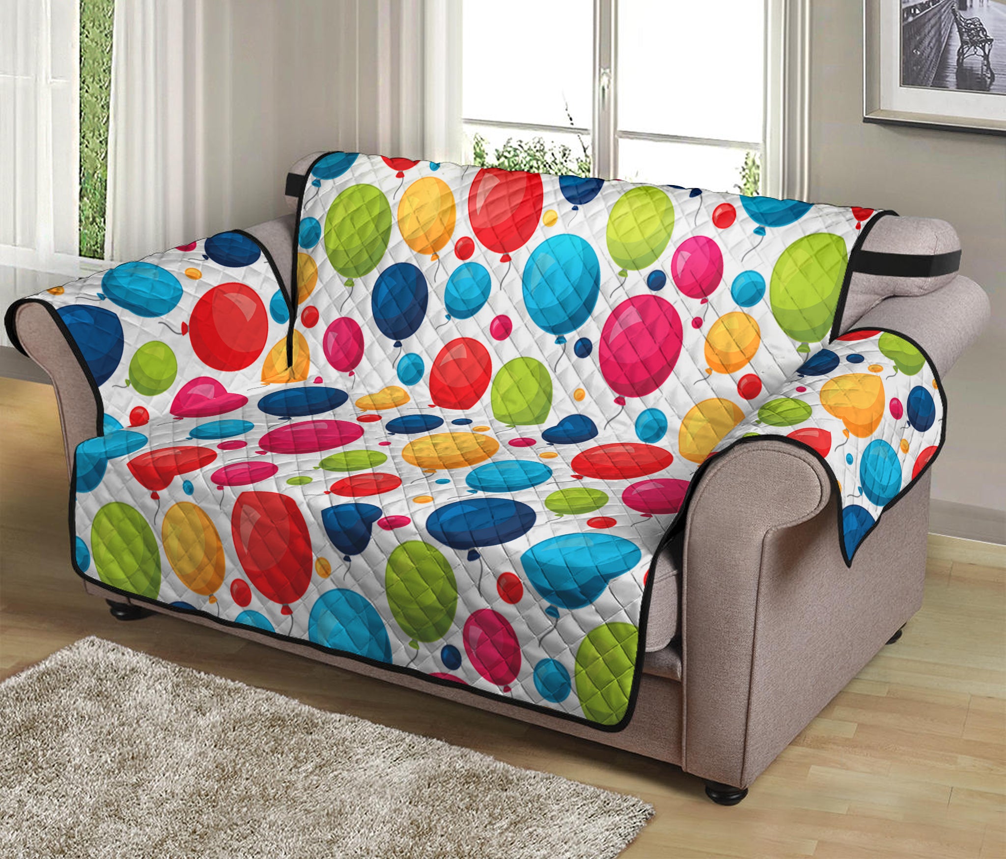 Cartoon Balloon Pattern Print Loveseat Protector