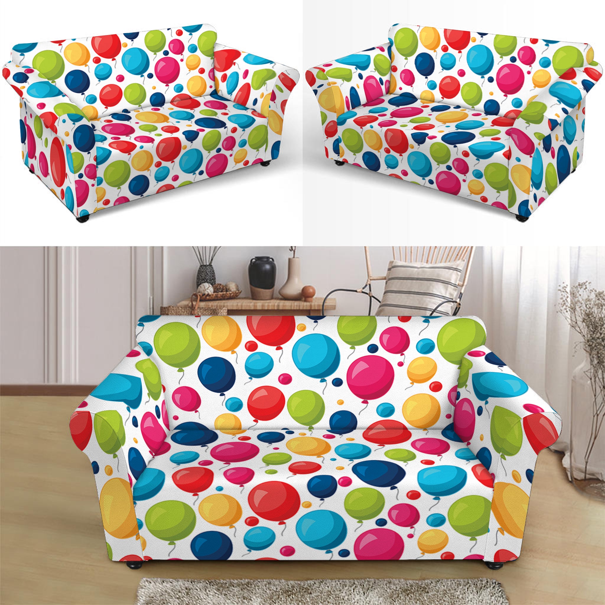 Cartoon Balloon Pattern Print Loveseat Slipcover