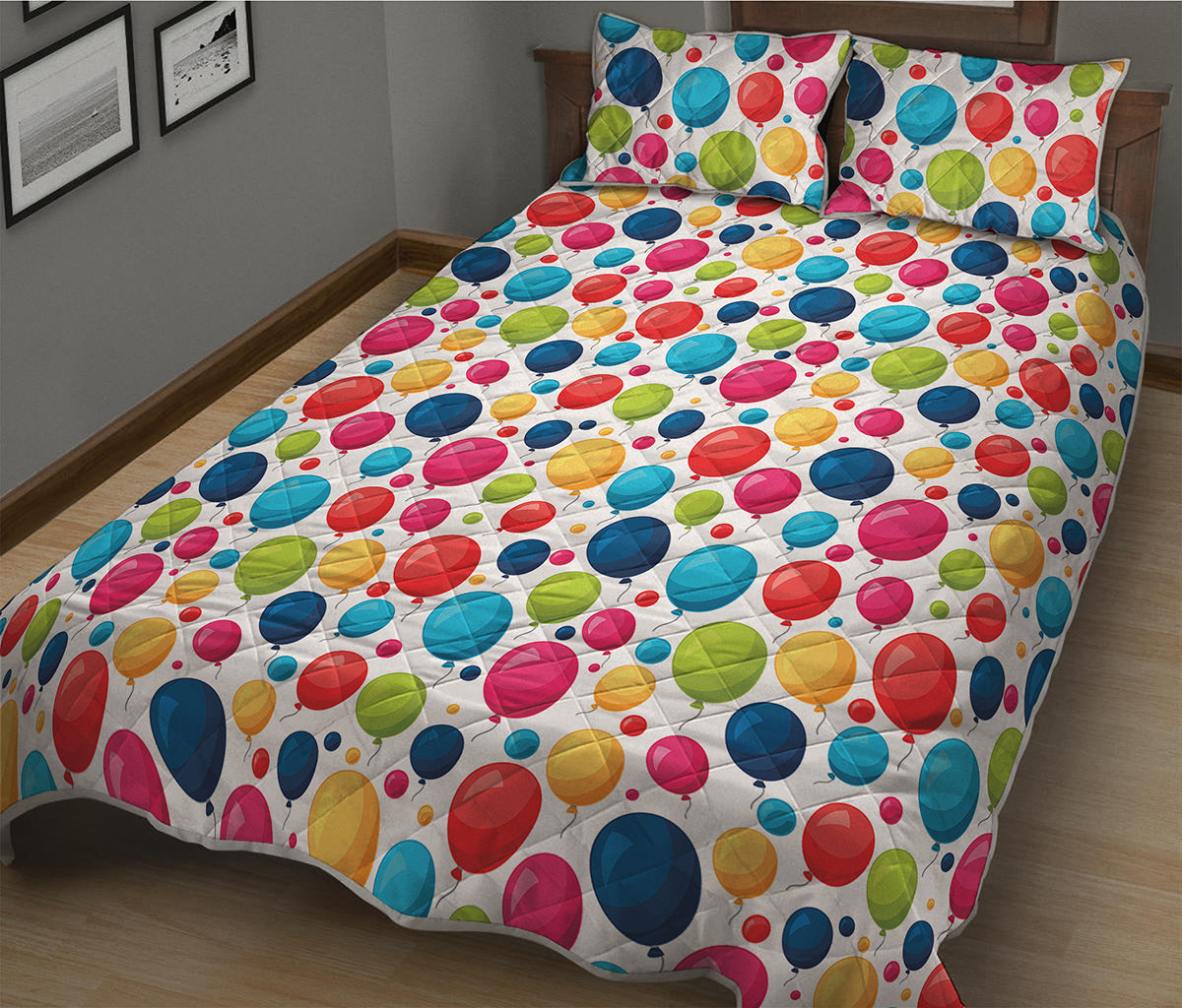 Cartoon Balloon Pattern Print Quilt Bed Set