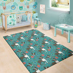 Cartoon Boston Terrier Flower Print Area Rug