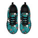 Cartoon Boston Terrier Flower Print Black Sneakers