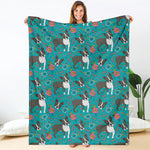 Cartoon Boston Terrier Flower Print Blanket