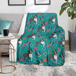 Cartoon Boston Terrier Flower Print Blanket