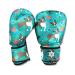 Cartoon Boston Terrier Flower Print Boxing Gloves