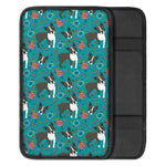 Cartoon Boston Terrier Flower Print Car Center Console Cover