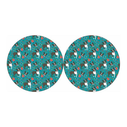 Cartoon Boston Terrier Flower Print Car Coasters