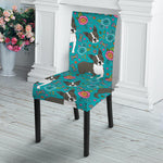 Cartoon Boston Terrier Flower Print Dining Chair Slipcover