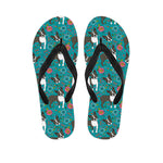 Cartoon Boston Terrier Flower Print Flip Flops