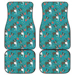 Cartoon Boston Terrier Flower Print Front and Back Car Floor Mats