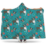 Cartoon Boston Terrier Flower Print Hooded Blanket