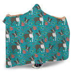 Cartoon Boston Terrier Flower Print Hooded Blanket