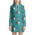 Cartoon Boston Terrier Flower Print Pullover Hoodie Dress