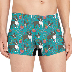 Cartoon Boston Terrier Flower Print Men's Boxer Briefs