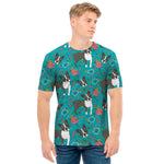 Cartoon Boston Terrier Flower Print Men's T-Shirt