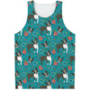 Cartoon Boston Terrier Flower Print Men's Tank Top