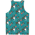 Cartoon Boston Terrier Flower Print Men's Tank Top