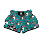 Cartoon Boston Terrier Flower Print Muay Thai Boxing Shorts