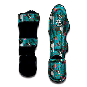 Cartoon Boston Terrier Flower Print Muay Thai Shin Guard